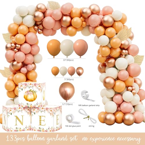 First Birthday Pumpkin Party Decorations Set for Fall Halloween Thanksgiving - 133pcs Autumn Theme