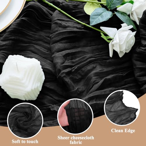 Black Cheesecloth Table Runner 10FT 2 Pack Boho Gauze Sheer Rustic Decor