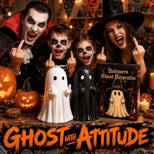 Lihome White Middle Finger Ghost Figurine Halloween Indoor Decor - Funny Home Accent