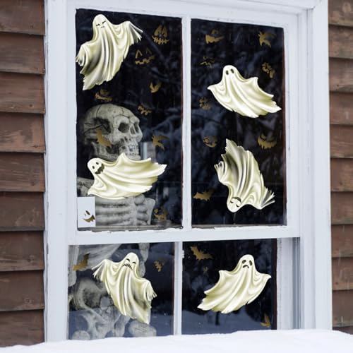 Halloween Window Clings Set - Ghost and Bat Stickers for Glass Decor - Reusable & Waterproof