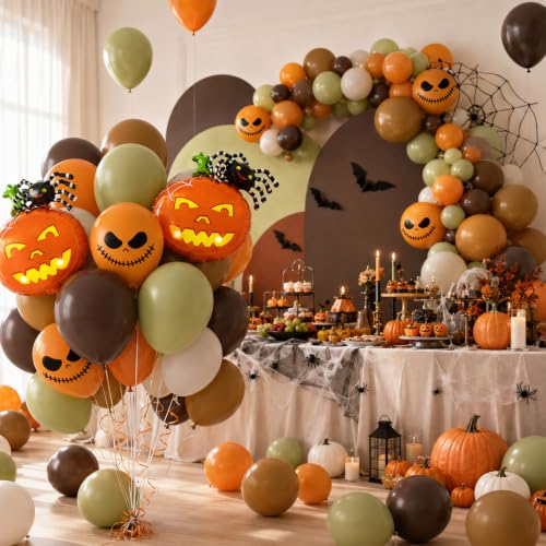 Halloween Balloons Decorations - 50Pcs Fall Pumpkin Ghost Spider Balloons - Orange Green Brown Ivory - Variation of THIS Listing