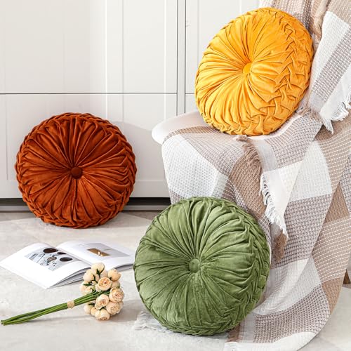 15-Inch Round Pumpkin Throw Pillow - Yellow Fall Decorative Pillow - Ruffle Design