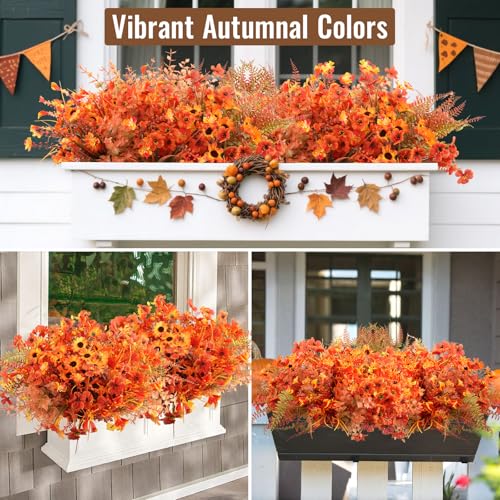 Fall Artificial Flower Bundles - UV Resistant Faux Mums Eucalyptus for Outdoor & Indoor Decor - Fall A