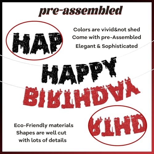 Halloween Birthday Banner - Spooky Stranger Themed Party Decor, Black & Red Glitter