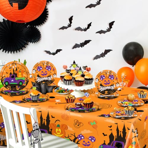 41Pcs Halloween Disposable Party Tableware Set with Ghost Pumpkin and Spider Web Designs
