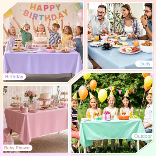 Pastel Plastic Tablecloths 6-Pack 54x108 Inch Waterproof Disposable Party Covers - 6 Colors