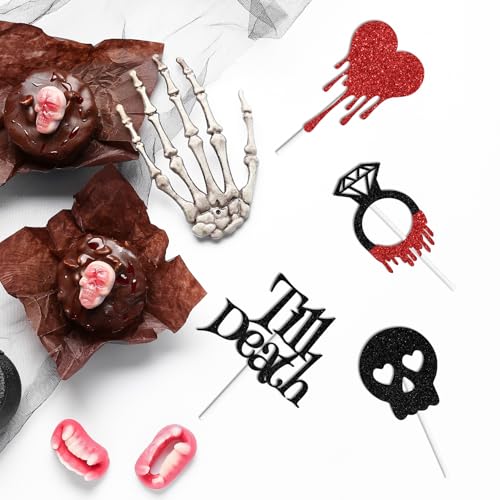 16 Pcs Glitter Cake Toppers - Halloween Wedding Bridal Shower Decorations