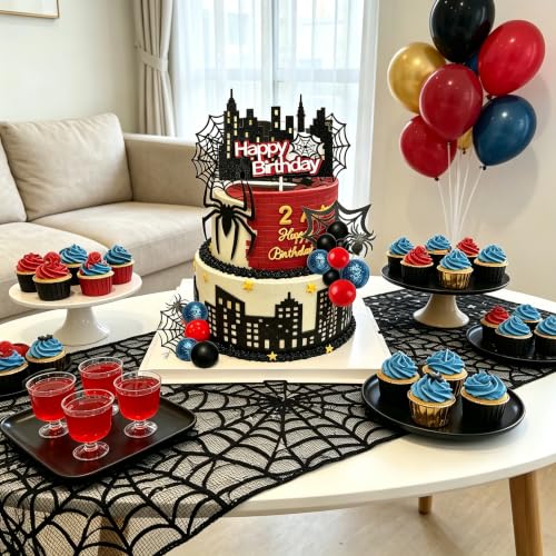 Spider Cake Topper - Superhero Theme Birthday Cake Decor - White