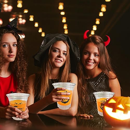 Halloween Party Cups - 50 Clear 12oz Plastic Disposable & Reusable Drinkware