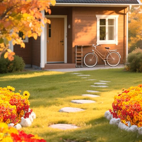 Fall Mix Artificial Outdoor Fall Flowers - UV-Resistant Autumn Porch Decor 16 PCS