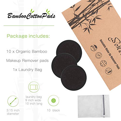 Reusable Makeup Remover Pads 10-Pack Organic Cotton Face & Eye Wipes with Laundry Bag
