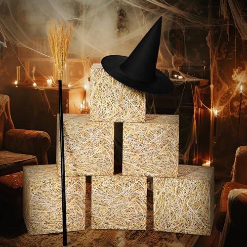 Halloween Witch Theme Set with 6 Hay Bale Paper Boxes, Witch Hat & Broom - Variation 8
