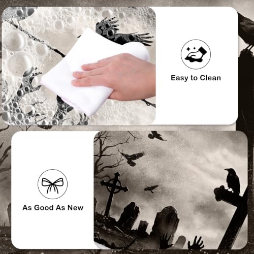 Halloween Gothic Kitchen Rug Set of 2 - Spooky Graveyard Crow & Zombie Decor