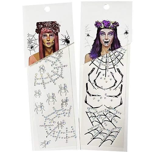 Spider Web Face Gems & Temporary Spider Tattoo Set - Halloween Face Decoration