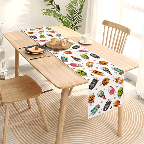Halloween Ice Cream Party Table Runner 13x108 Inches Spooky Pumpkin Skull Decor