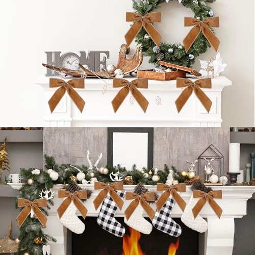 Christmas Bow Set - Velvet Ribbon Bows for Wreaths & Decorations - Camel