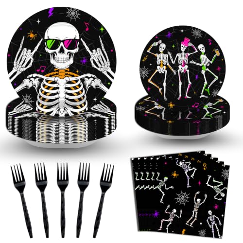 Halloween Skeleton Party Plates and Napkins Set - 96 Pieces
