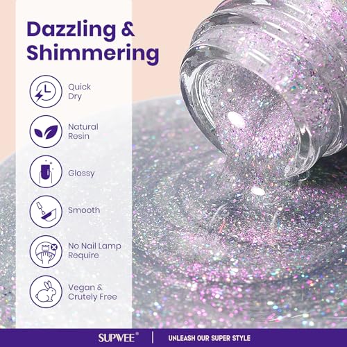 Holographic Glitter Nail Polish - Quick Dry Mermaid Shine, 16ml - SUPWEE