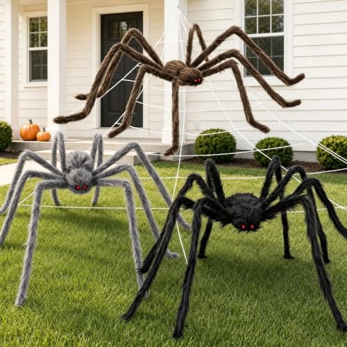 Giant Halloween Spider Decorations - 3 Pack 5 Ft Furry Outdoor Spiders