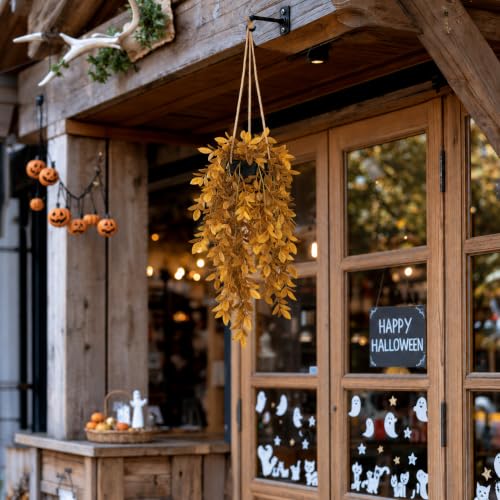 Artificial Hanging Plants with Black Pots - Fall Decor Set of 3 - Detachable Twines