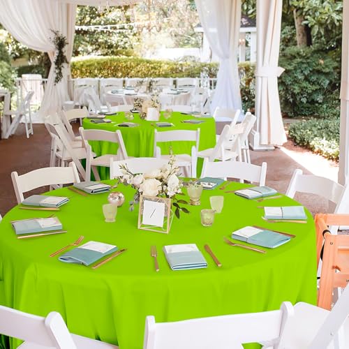 Disposable Lime Green Round Plastic Tablecloth 84 Inch - 2 Pack for Parties