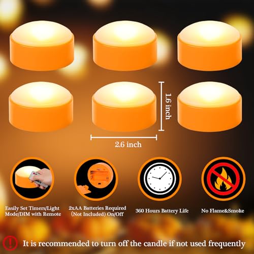 7LinRay 6 Pack Pumpkin Lights with Remote - Orange LED Jack-O-Lanterns for Halloween