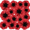 Artificial Poppy Flowers Set - 36 Tissue Paper Red & Black Decorations for Events
