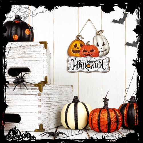 Halloween Pumpkin Wreath Welcome Front Door Sign - Fall Decor