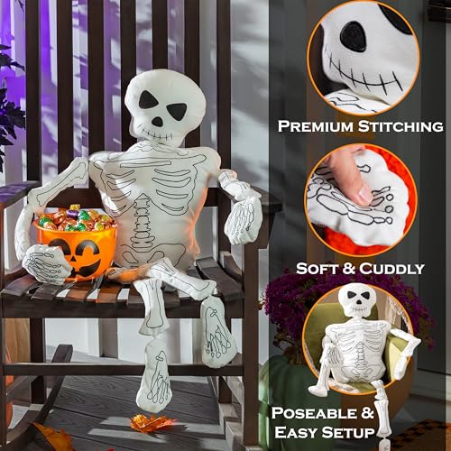 Life-Sized Skeleton Throw Pillow - Halloween Decor, 46 Inch Plush Skull Cushion