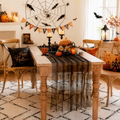 Halloween Spider Web Table Runner 29x120 Inch Black Tulle Decor - Variation of This Listing