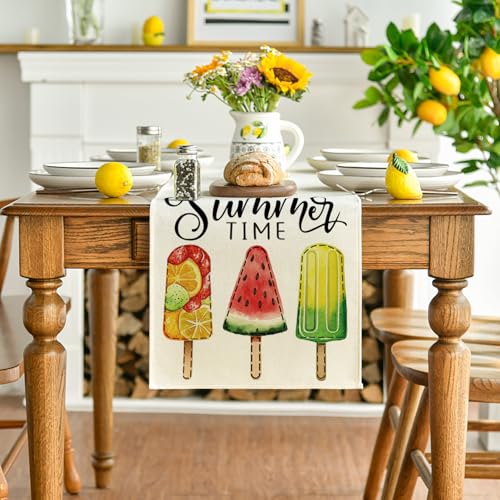 Ice Cream Watermelon Table Runner - Summer Seasonal Decor, 13 x 108 Inch Beige