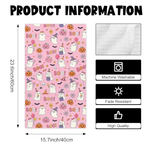 Halloween Kitchen Towels Set - Ghost Pink Dish Hand Towels, Variation of Towel3