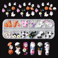 Halloween Nail Charms Ghost Pumpkin Bat Ghost Cat DIY Nail Art Decorations - Variation: Bat Ghost