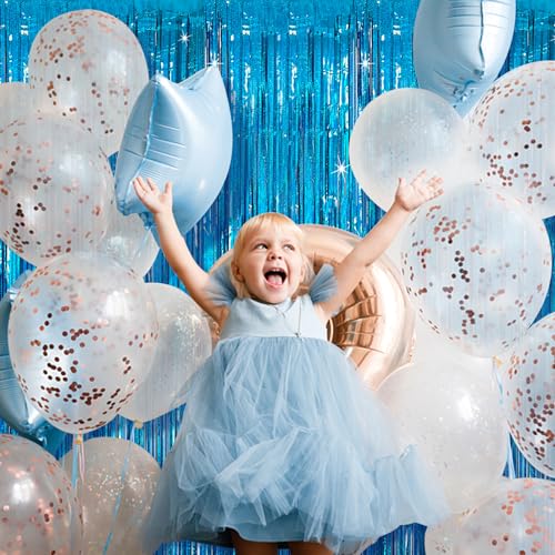 Blue Tinsel Curtain Party Backdrop 2 Pack - Glitter Foil Fringe Decorations for Events