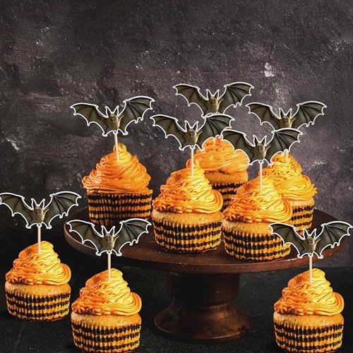 Halloween Bat Cupcake Topper Set - 24pcs Bat-Themed Birthday Decoration - Variation Bat-3a
