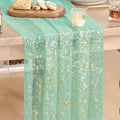 10Ft Turquoise Gauze Gold Table Runner Set - 28x120 Inch 10 pcs Glitter Decor