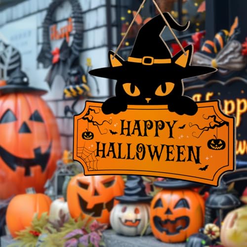 Halloween Black Cat Welcome Door Wooden Sign Decor - Halloween01
