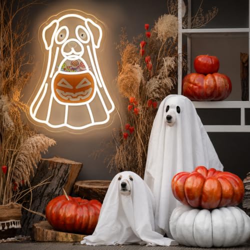 Halloween Ghost Dog Neon Sign Lighted Decoration - Outdoor USB Powered 16x12"