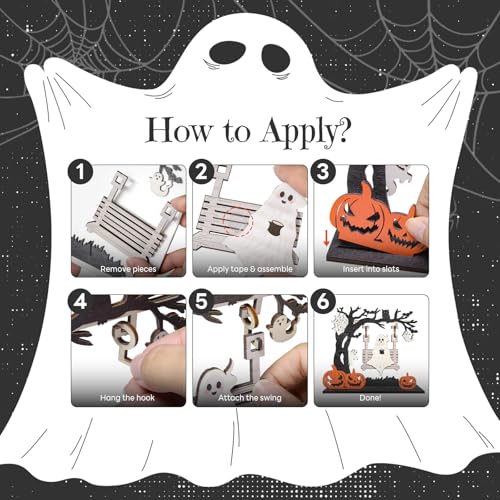 Halloween Ghost Swing Wooden Tabletop Ornament T1 - Creepy Forest Scene Decor