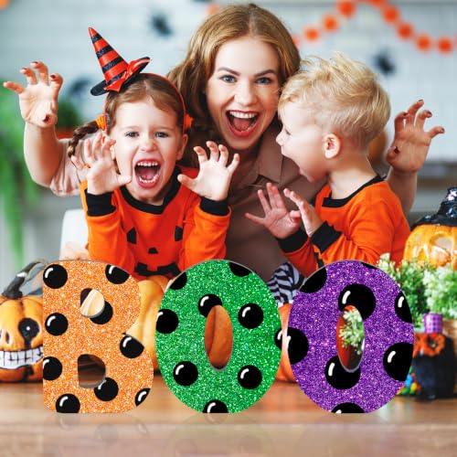 Halloween Wooden Boo Signs Set - Dot Shiny Variation, 3 Pcs Table Decor