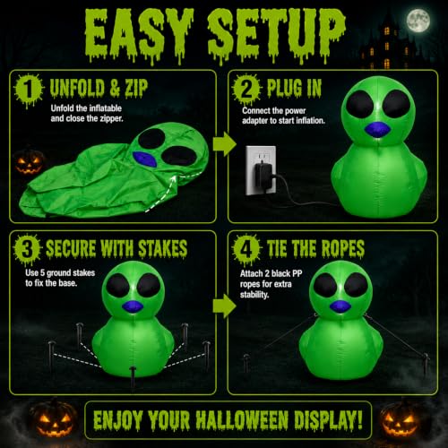 4FT Halloween Inflatable Alien Duck with LED Lights Outdoor Decor