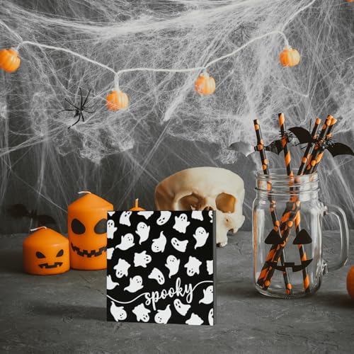 Halloween Wooden Box Decor - Ghost Spooky Faux Books for Indoor Table Display
