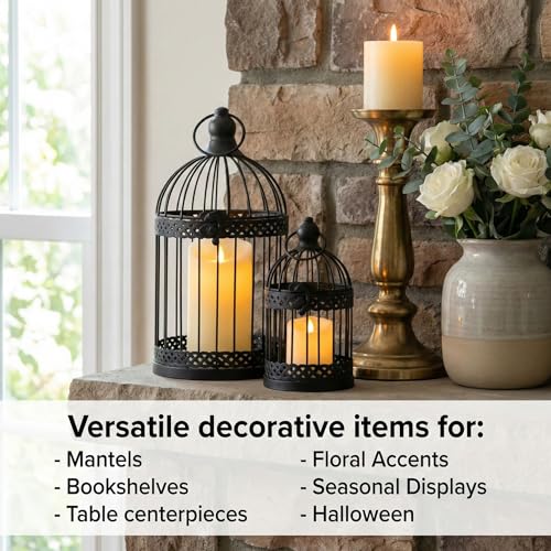 Decorative Bird Cage Candle Holders Set - Medium & Mini Black Lanterns