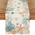 Summer Decorative Table Runner 13x72 Inch Coral Shell Pearl Design - Kitchen & Dining Decor