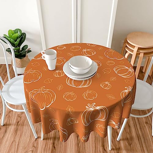 Round Fall Tablecloth 70 Inch White Pumpkins & Burnt Orange - Thanksgiving