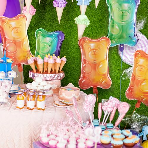 Candyland Themed Gummy Bear Balloons - Metallic Foil Party Decorations, Pack of 8
