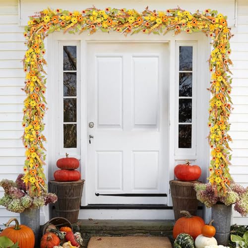 Artificial Fall Leaves Garland - 6ft Thanksgiving Decor with Golden Style