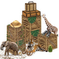 Jungle Safari Party Decorations Set with Wooden Travel Boxes & Animal Props