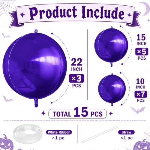 Dark Purple 4D Foil Balloons Set for Halloween Party Decorations - 15PCS Variation