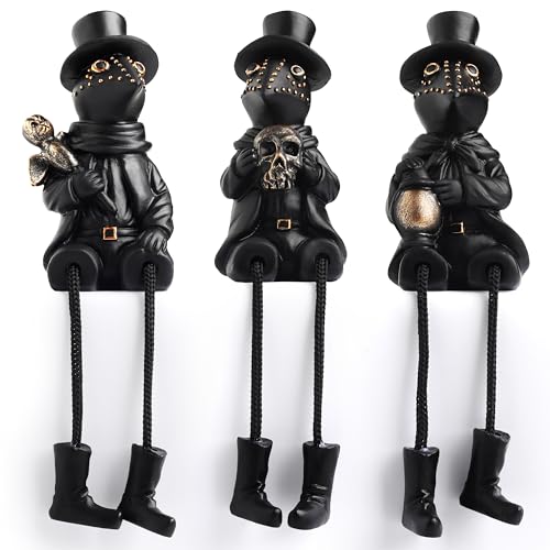 Halloween Gothic Plague Doctor Figurines Shelf Sitters with Dangling Legs - Spooky Decor